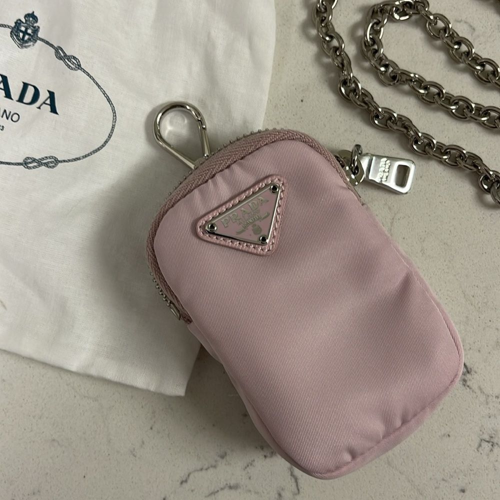 Prada 2005 Re-Edition Mini Bag Attachments for Nylon Bag with Silver Chain Pink